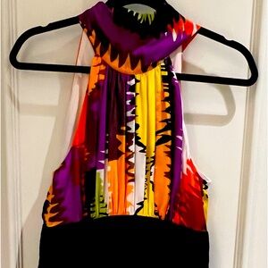 Trina Turk Fitted Dress with Colorful Top and Black Skirt Size 4